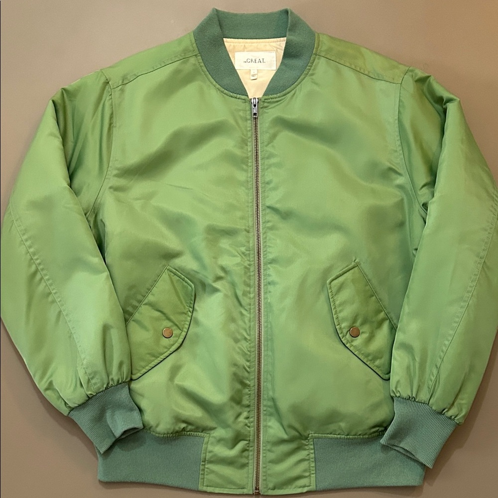 The GREAT. Aerial Bomber Jacket 2 M Sage Green pockets rare current elliott